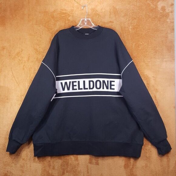 WE11DONE Sweatshirt Adult Black Pullover Crew Reflective Logo Oversized One Size - Picture 1 of 8